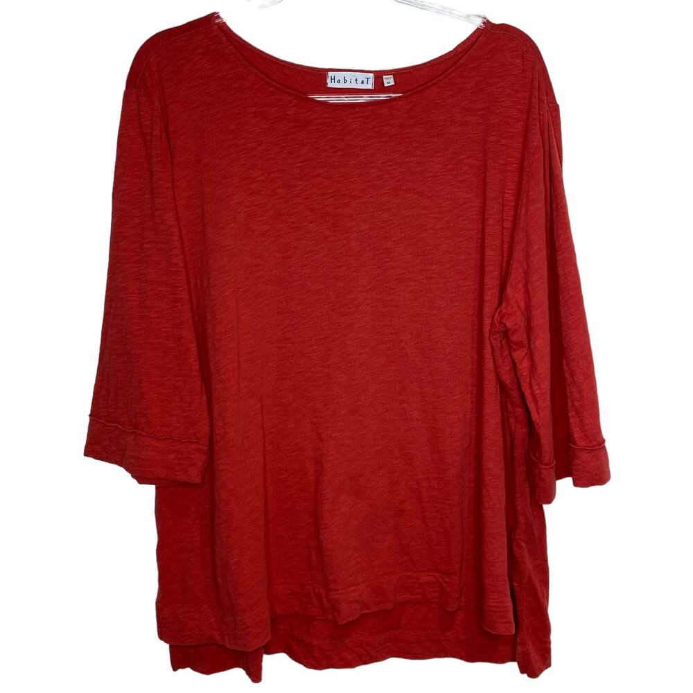 Habitat Clothes to Live In Womens Size XL‎ Orange Top Cotton Lagenlook Boat Neck